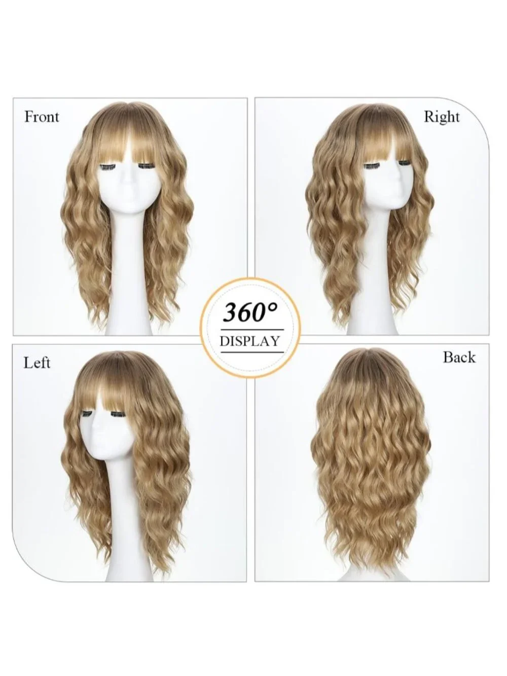 Women's Blonde Ombre 16 Inch Wavy Wig Bangs Shoulder Length Synthetic Hair
